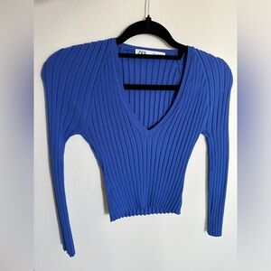 Blue ribbed Zara crop top